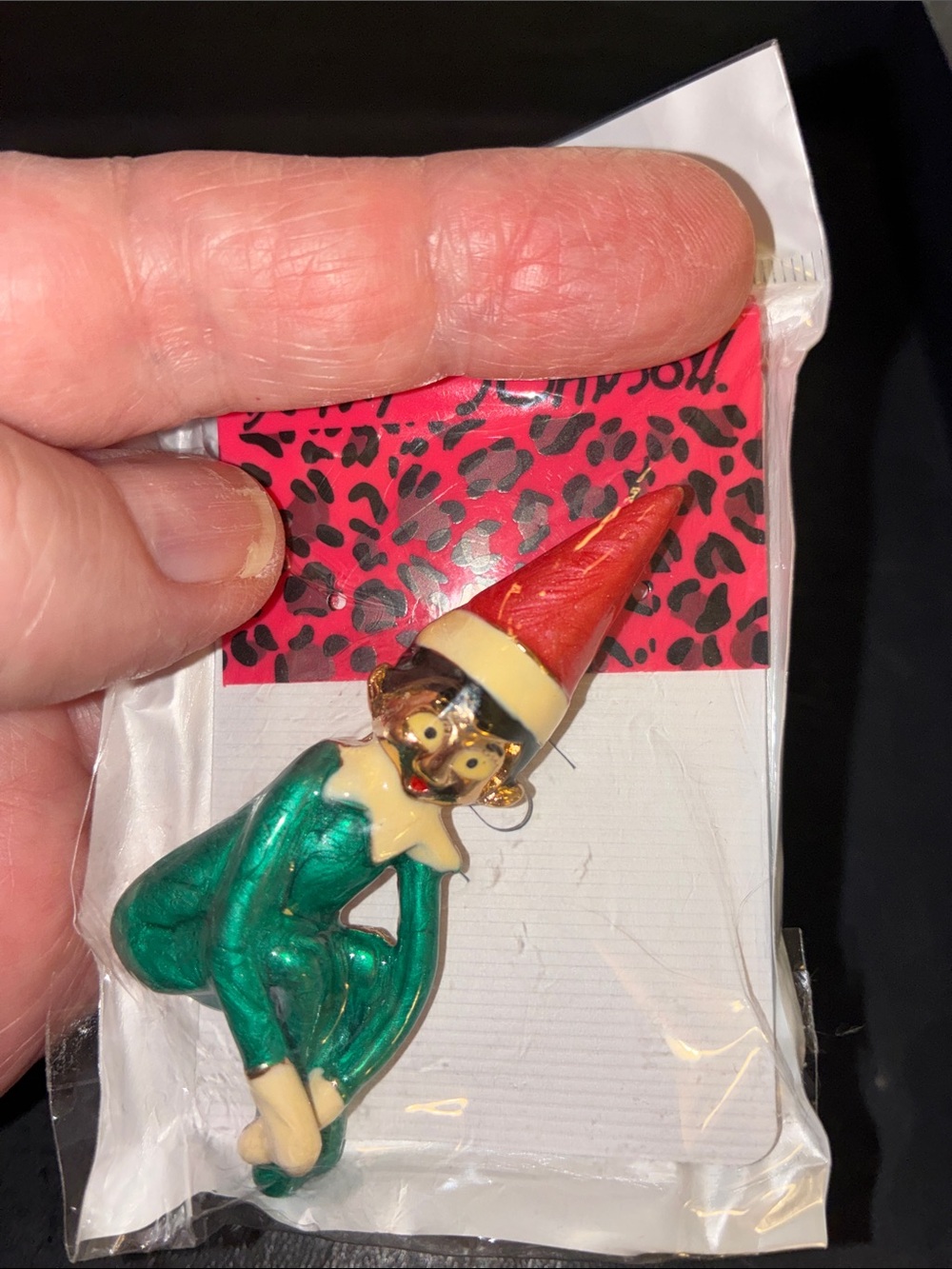 Festive Green Elf on Shelf Pin with Red Hat